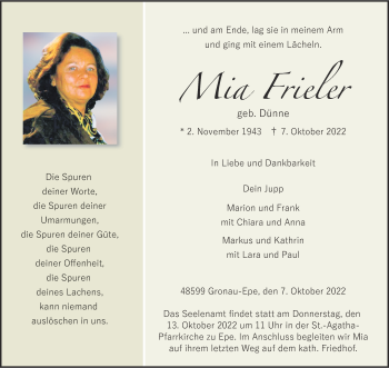 Anzeige von Mia Frieler 