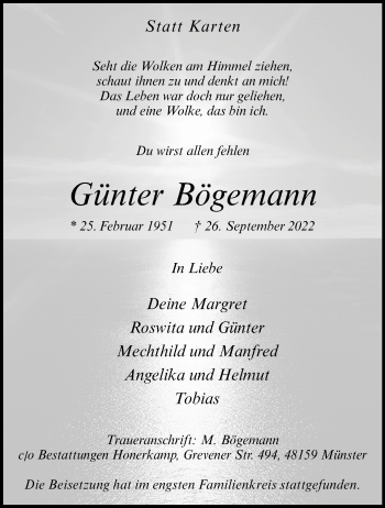 Anzeige von Günter Bögemann 
