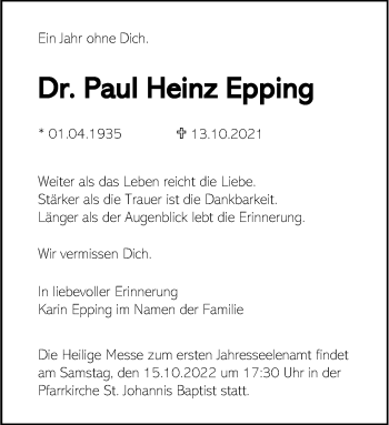 Anzeige von Paul Heinz Epping 