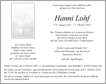 Anzeige von Hanni Lohf 