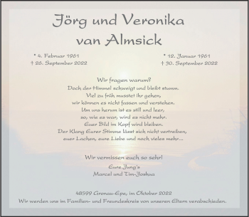 Anzeige von Veronika van Almsick 