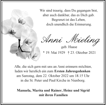 Anzeige von Anni Mieling 