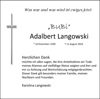 Anzeige von Adalbert Langowski 