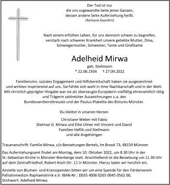 Anzeige von Adelheid Mirwa 