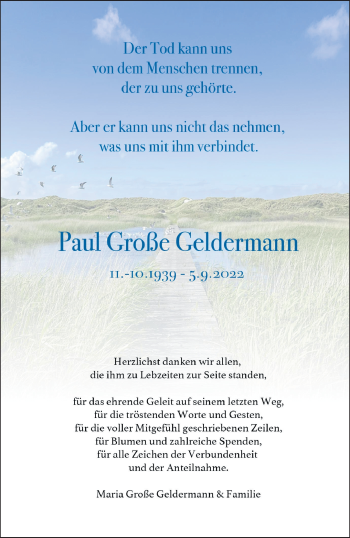 Anzeige von Paul Große Geldermann 