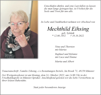Anzeige von Mechthild Eihsing 
