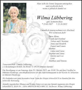Anzeige von Wilma Lübbering 
