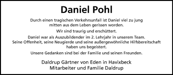 Anzeige von Daniel Pohl 