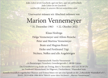Anzeige von Marion Vennemeyer 