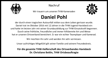 Anzeige von Daniel Pohl 