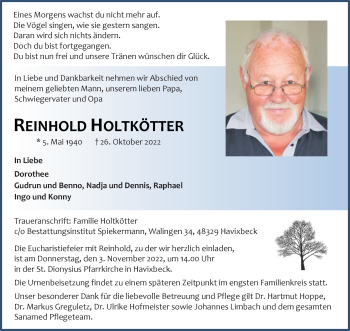 Anzeige von Reinhold Holtkötter 