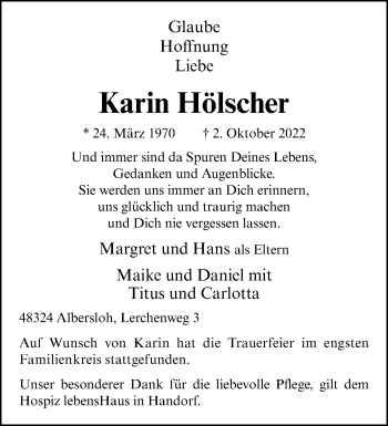Anzeige von Karin Hölscher 