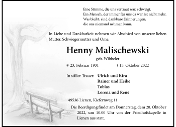 Anzeige von Henny Malischewski 