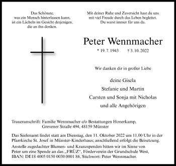 Anzeige von Peter Wennmacher 
