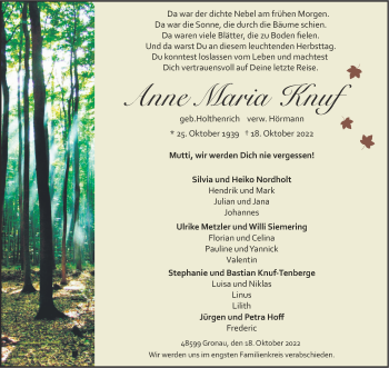 Anzeige von Anne Maria Knuf 