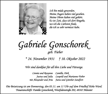 Anzeige von Gabriele Gonschorek 