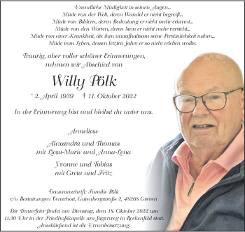 Anzeige von Willy Pölk 