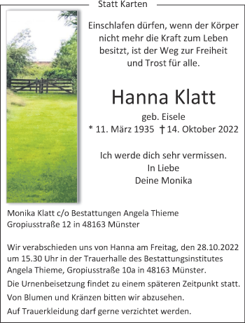 Anzeige von Hanna Klatt 