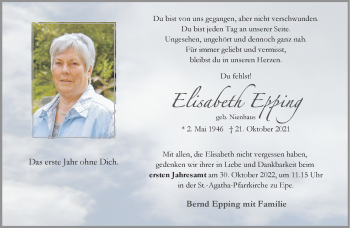 Anzeige von Elisabeth Epping 