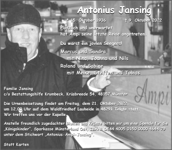 Anzeige von Antonius Jansing 