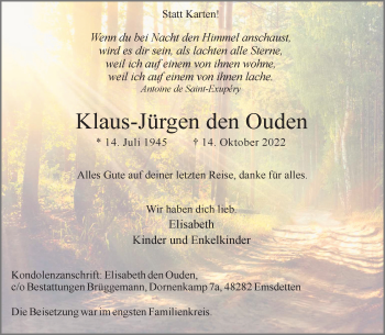 Anzeige von Klaus-Jürgen den Ouden 
