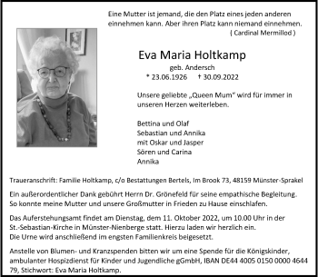 Anzeige von Eva Maria Holtkamp 