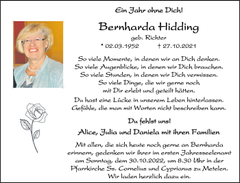 Anzeige von Bernharda Hidding 
