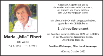 Anzeige von Maria Elbert 
