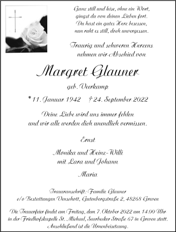 Anzeige von Margret Glauner 