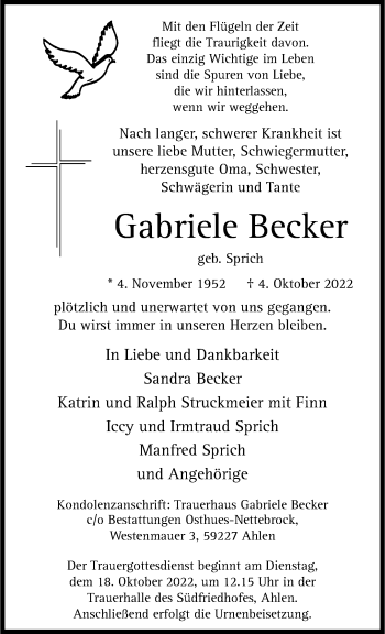 Anzeige von Gabriele Becker 