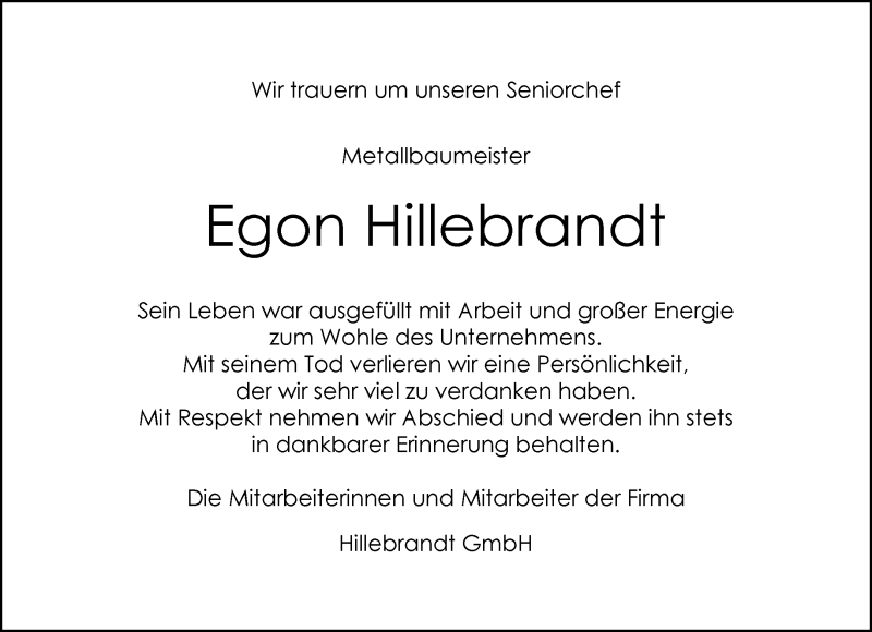  Traueranzeige für Egon Hillebrand vom 22.10.2022 aus 