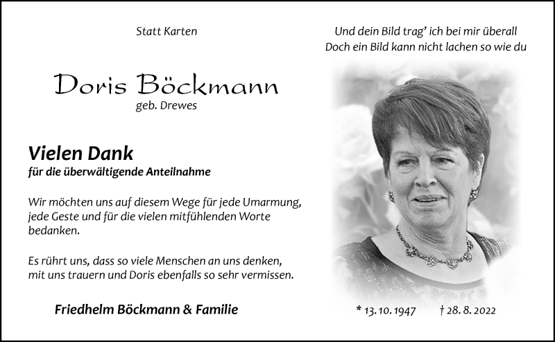  Traueranzeige für Doris Böckmann vom 29.10.2022 aus 