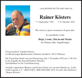 Anzeige von Rainer Kösters 