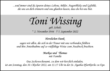 Anzeige von Toni Wissing 