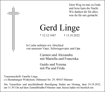 Anzeige von Gerd Linge 