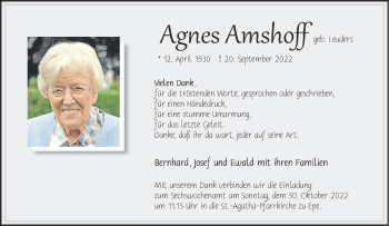 Anzeige von Agnes Amshoff 