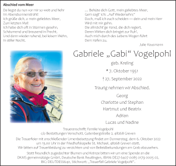 Anzeige von Gabriele Vogelpohl 