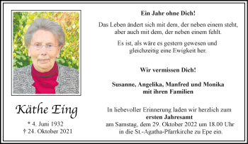 Anzeige von Käthe Eing 