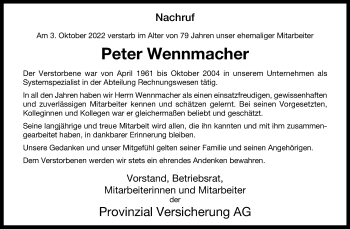 Anzeige von Peter Wennmacher 