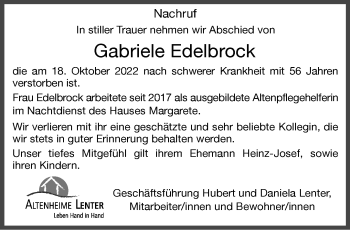 Anzeige von Gabriele Edelbrock 