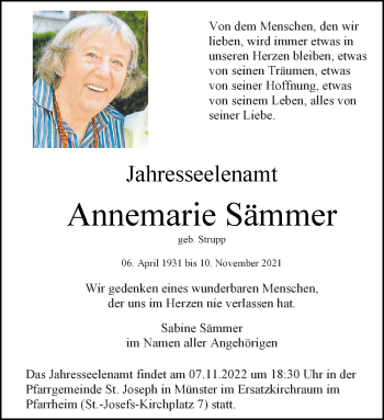 Anzeige von Annemarie Sämmer 