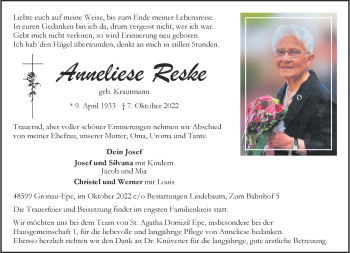 Anzeige von Anneliese Reske 