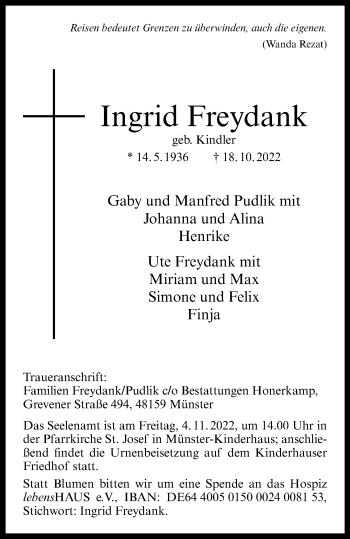 Anzeige von Ingrid Freydank 