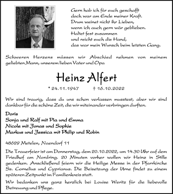 Anzeige von Heinz Alfert 