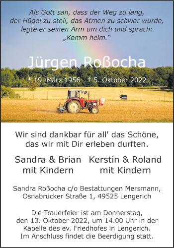 Anzeige von Jürgen Roßocha 