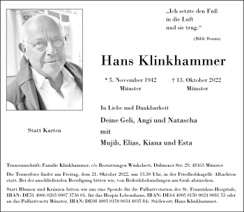 Anzeige von Hans Klinkhammer 