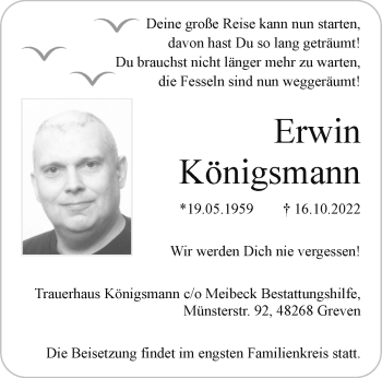 Anzeige von Erwin Königsmann 