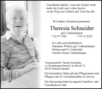 Anzeige von Theresia Schneider 