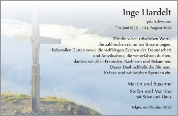Anzeige von Inge Hardelt 