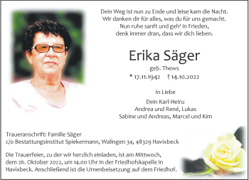 Anzeige von Erika Säger 